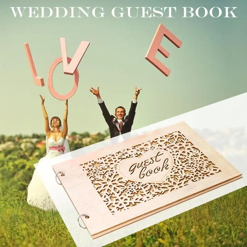 Романтическая книга для гостей деревянная Любовь Сердце полый вырез подписная