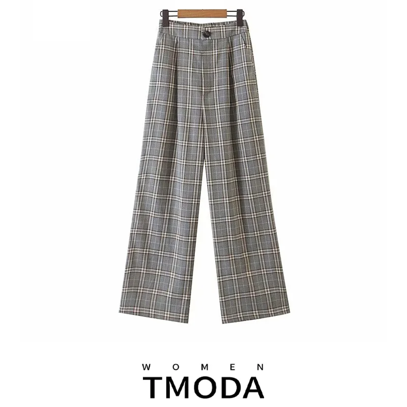 Винтажный клетчатый костюм TMODA184 женские брюки на молнии пуговицах Стрейчевые
