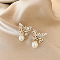 new fashion super flash pearl butterfly earring ins wind super fairy temperament elegant light luxury women earrings