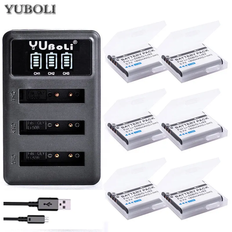 Аккумулятор 6x bateria LI 50B зарядное устройство с ЖК экраном и USB портом для Olympus Stylus 1020