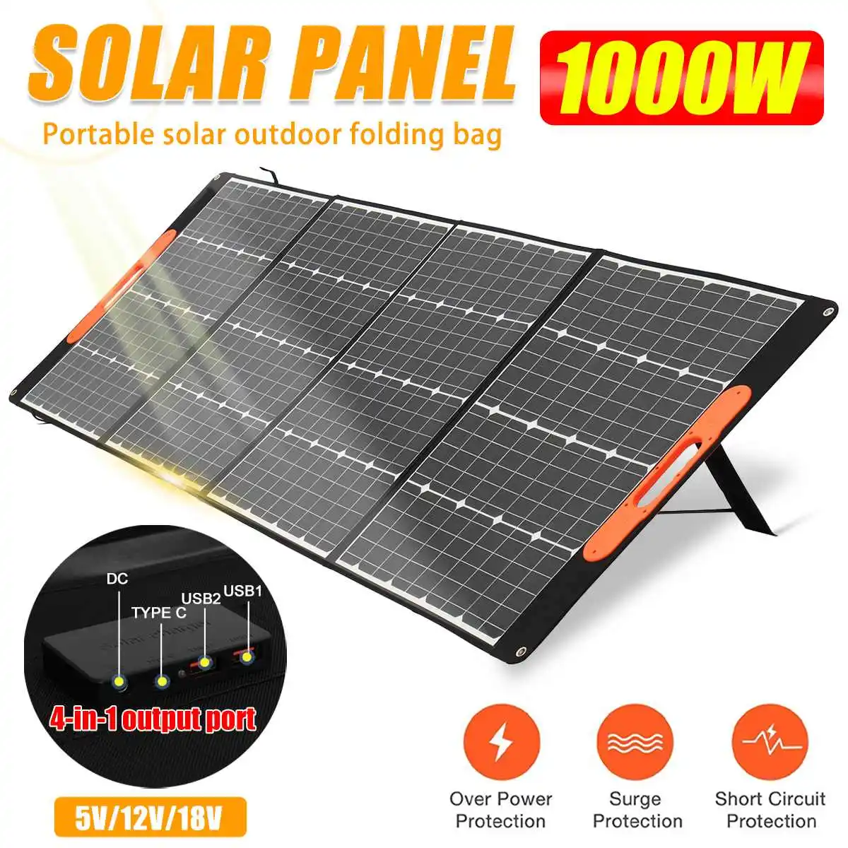 

Складная солнечная панель с двумя USB-портами, 1000 Вт