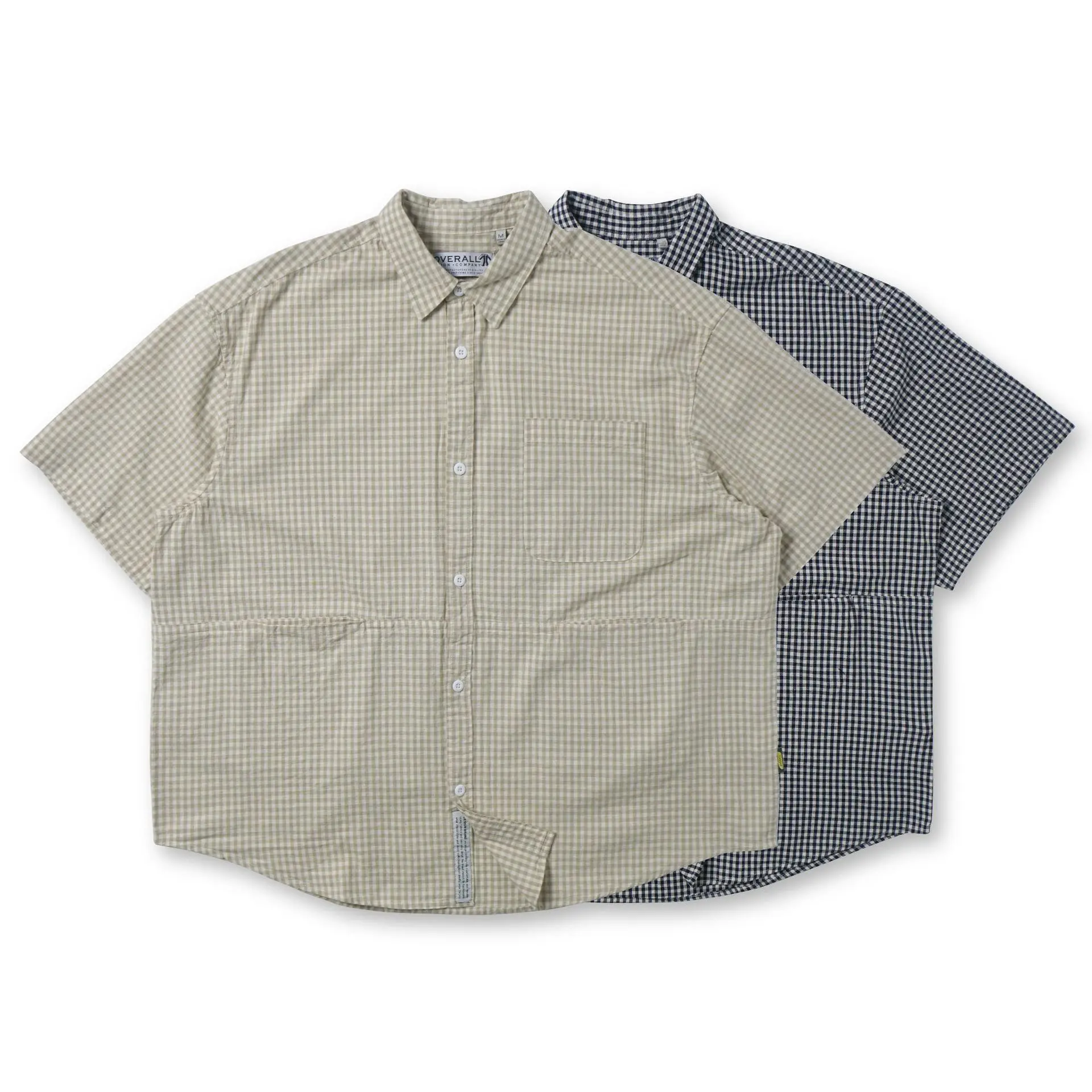 

Men's 2021 spring and summer new national trend loose short sleeve basic casual Lapel Plaid Shirt 338