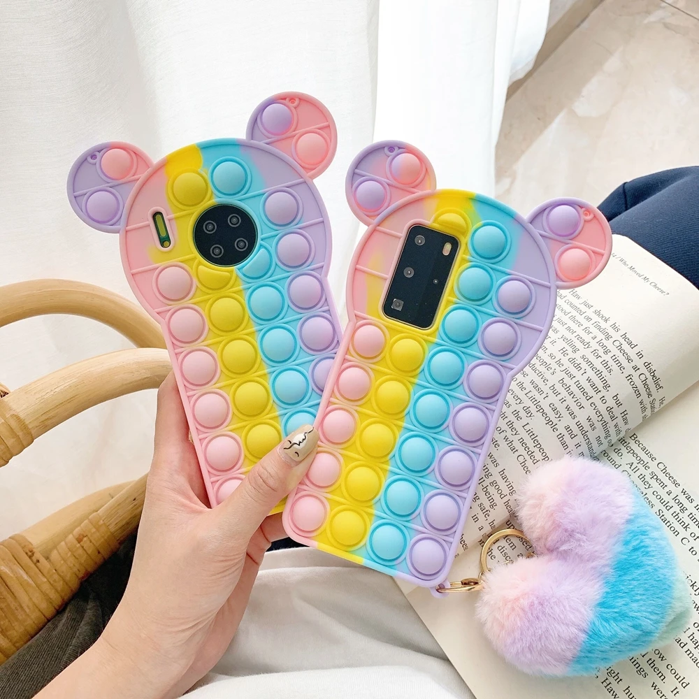 

Cute Bear Ball Phone Case for Samsung Note 20 Ultra 9 10 Pro Galaxy S21 S20 S10 S9 Plus Push It Bubble Stress Relieve Toy Funda