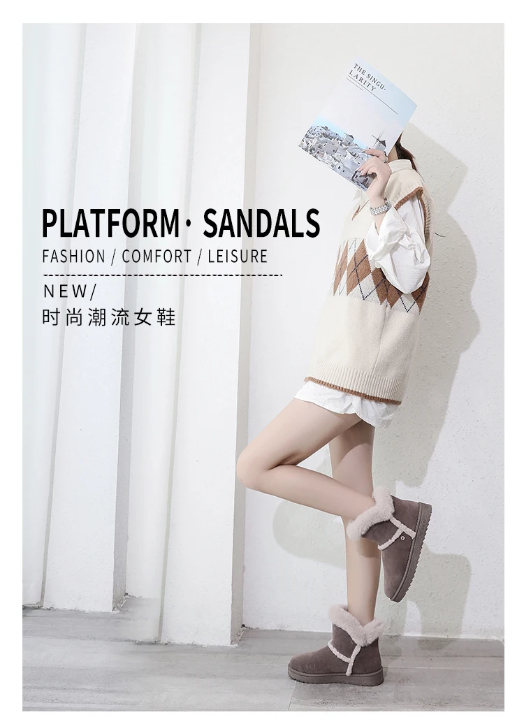 Winter New Women Suede Plush Lining Ankle Fur Snow Boots Flat With Black/Brown Emu Boots Fashion Cotton Shoes