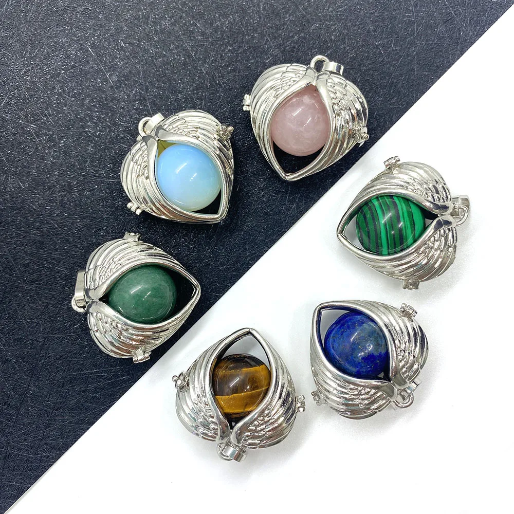 

Copper Material Wrapped Natural Stone Ball Bead Crystal Angel Wing Fashion Jewelry Pendant for DIY Making Necklace Bracelet