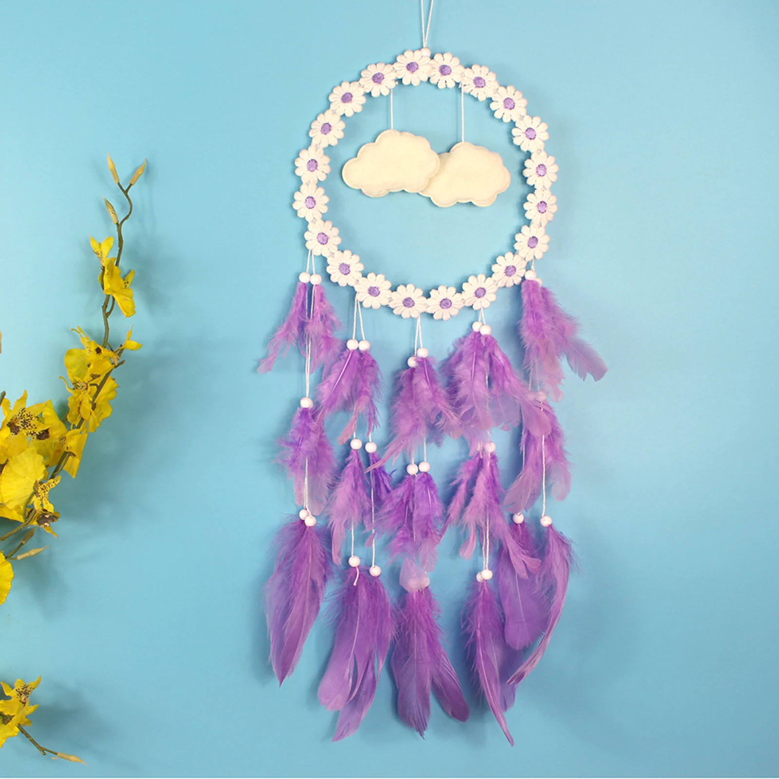 

1 PC Braided Wall Dreamcatcher Handmade Feather Dream Catcher Fairy Floral Wreath Wall Hanging Crafts