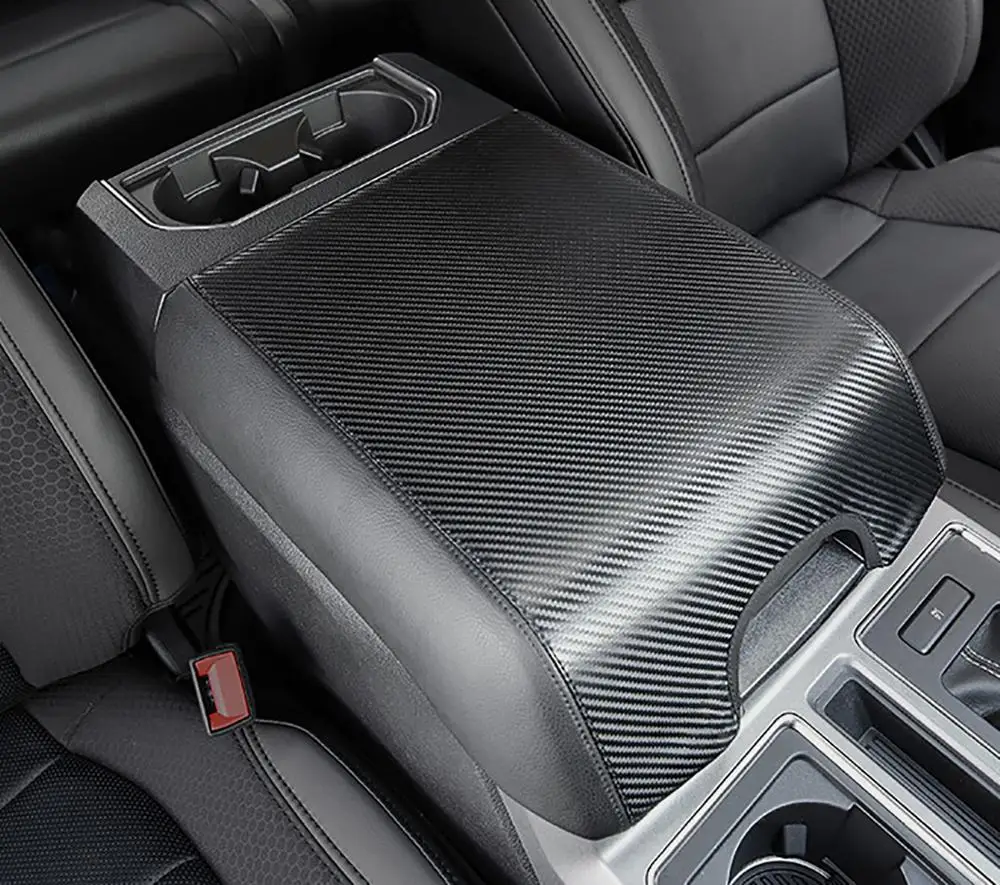 

for Ford F150 2015-2019 Armrest Box Cover Pad Arm Mat Armrests Protection Trim Leather Case Carbon Fiber Car Accessories