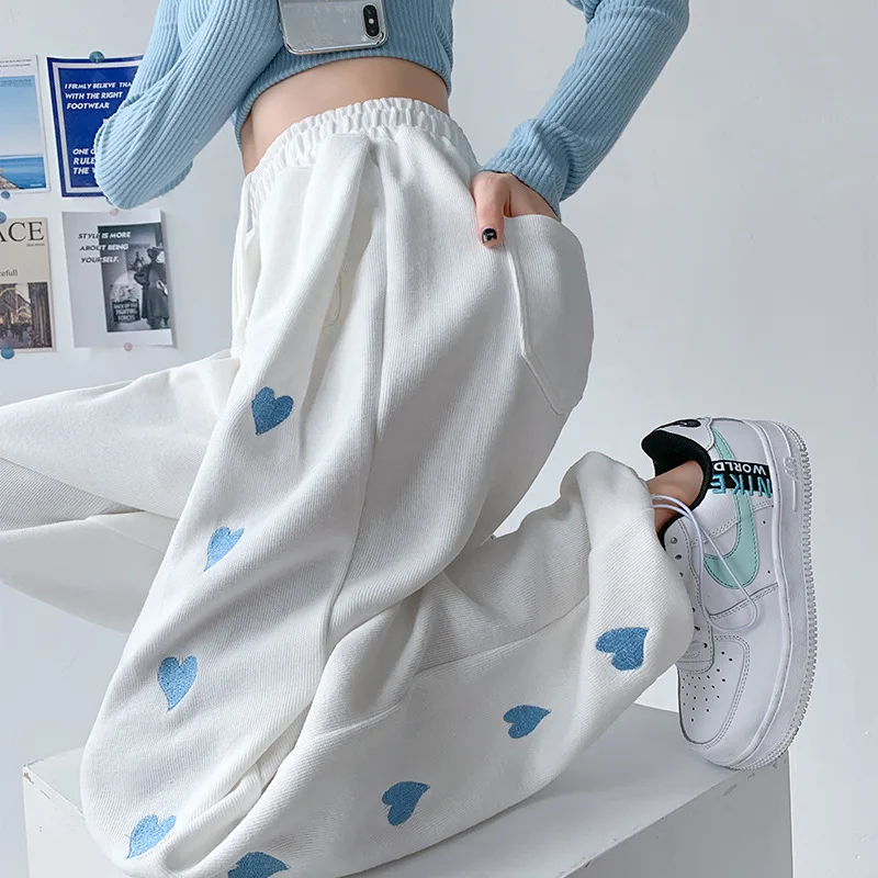 

Woman Casual Warm Print Wide Leg Pants Female High Waist Loose Straight Pant Lady New Thickening Thicken Trousers Plus Size A266