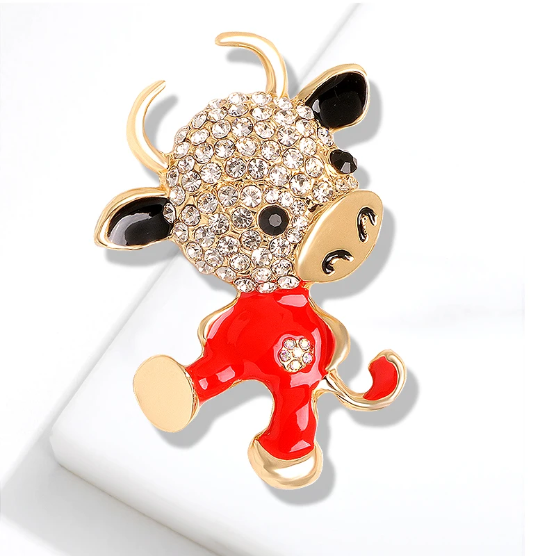 

Wuli&baby Rhinestone Lovely Cattle Brooches Women Men Enamel Animal Party Causal Brooch Pins Gifts