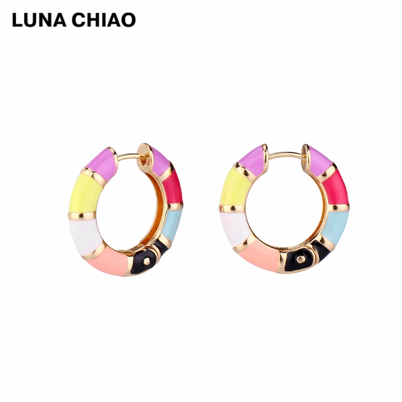 Серьги-кольца LUNA CHIAO Cooper литые радужные цветные эмалированные | Украшения и