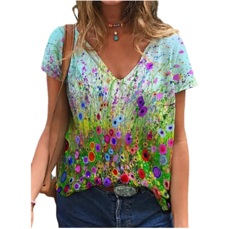 

Women Summer T-shirt Oil Painting Tree Print New Casual Oversized T-shirts Top Tee Ladies Fashion Streetwear Short Sleeve Tshirt