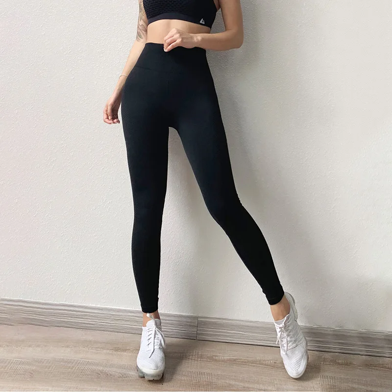 Black SALSPOR Фитнес Женщины с высокой талией для йоги брюки бесшовные тренажерный зал обтягивающие леггинсы хорошо тянется пуш-ап спортивные Леггинсы женские штаны для бега - Цвет: Black