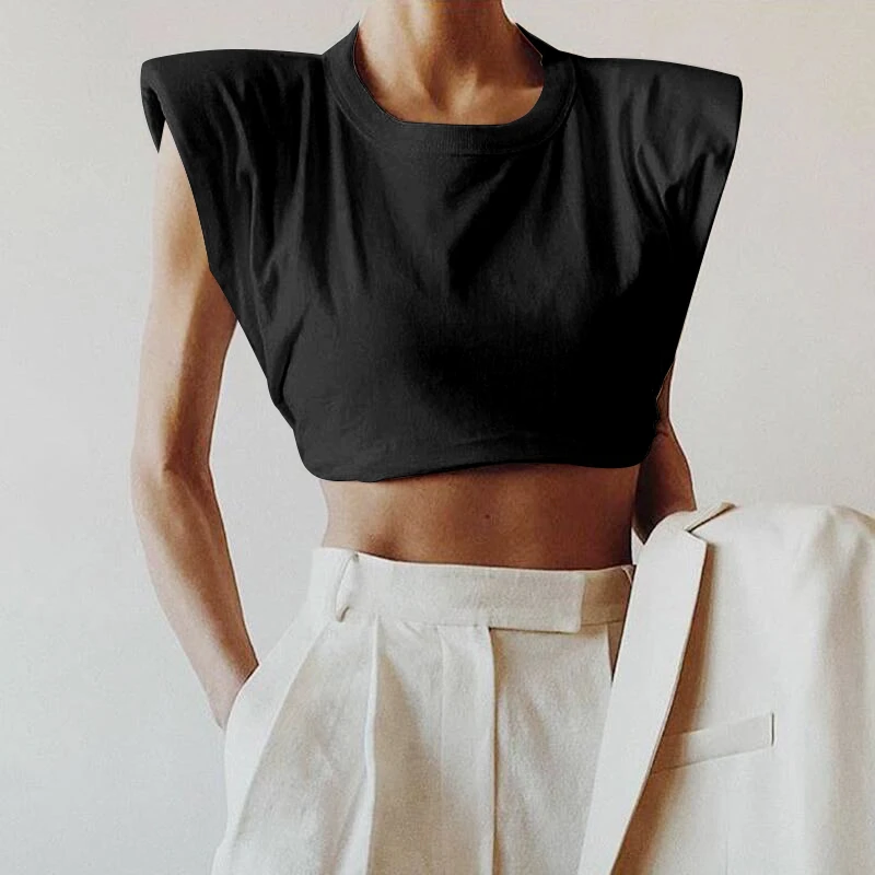 

Elegant Short T-Shirt For Female Minimalist Women T Shirt O Neck Sleevelesss Fashion Clothing Spring Summer