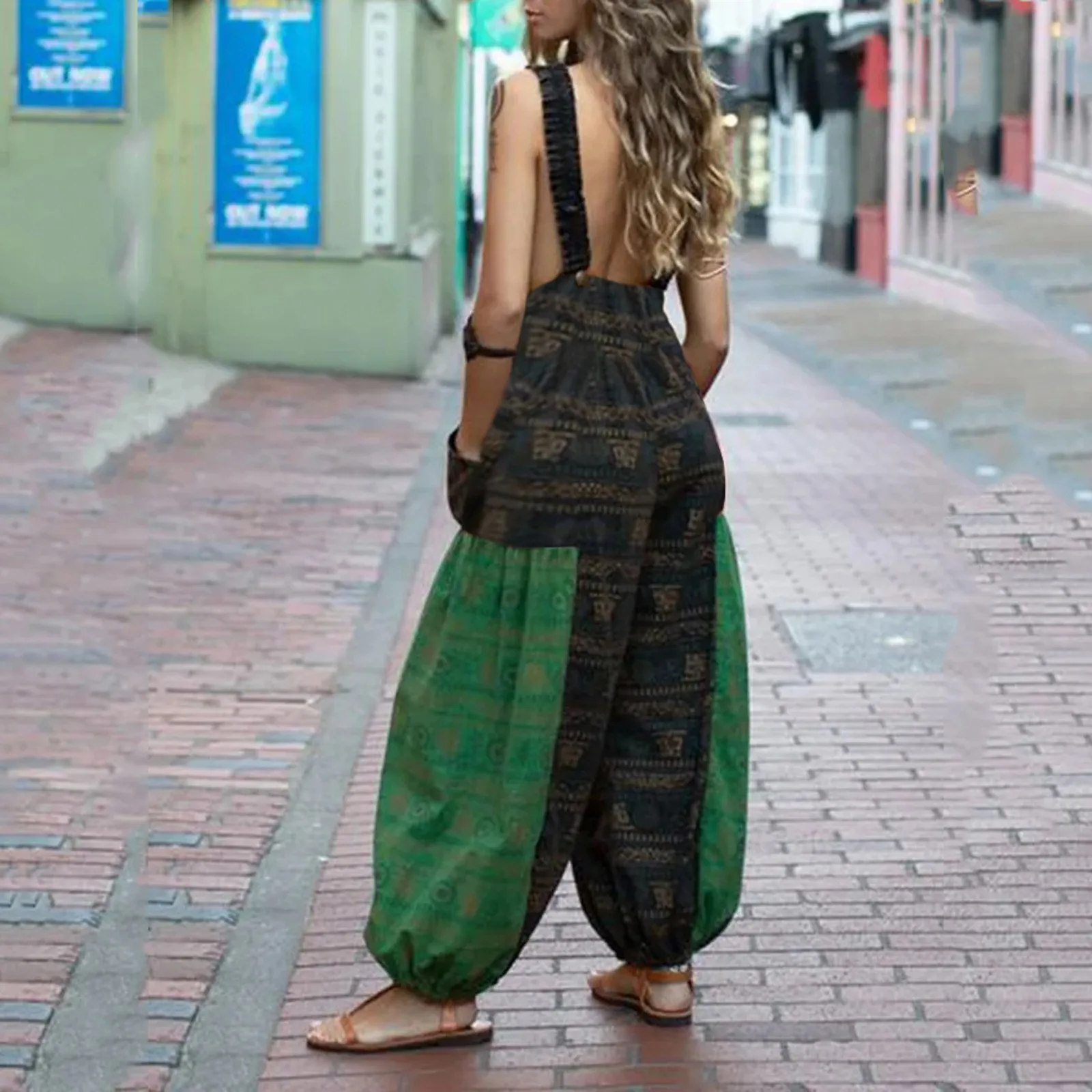 

Bodysuit Women Boho Print Romper Long Playsuit Button Loose Overalls Pocket Female jumpsuits 2021 New Design playsuit Sportswear