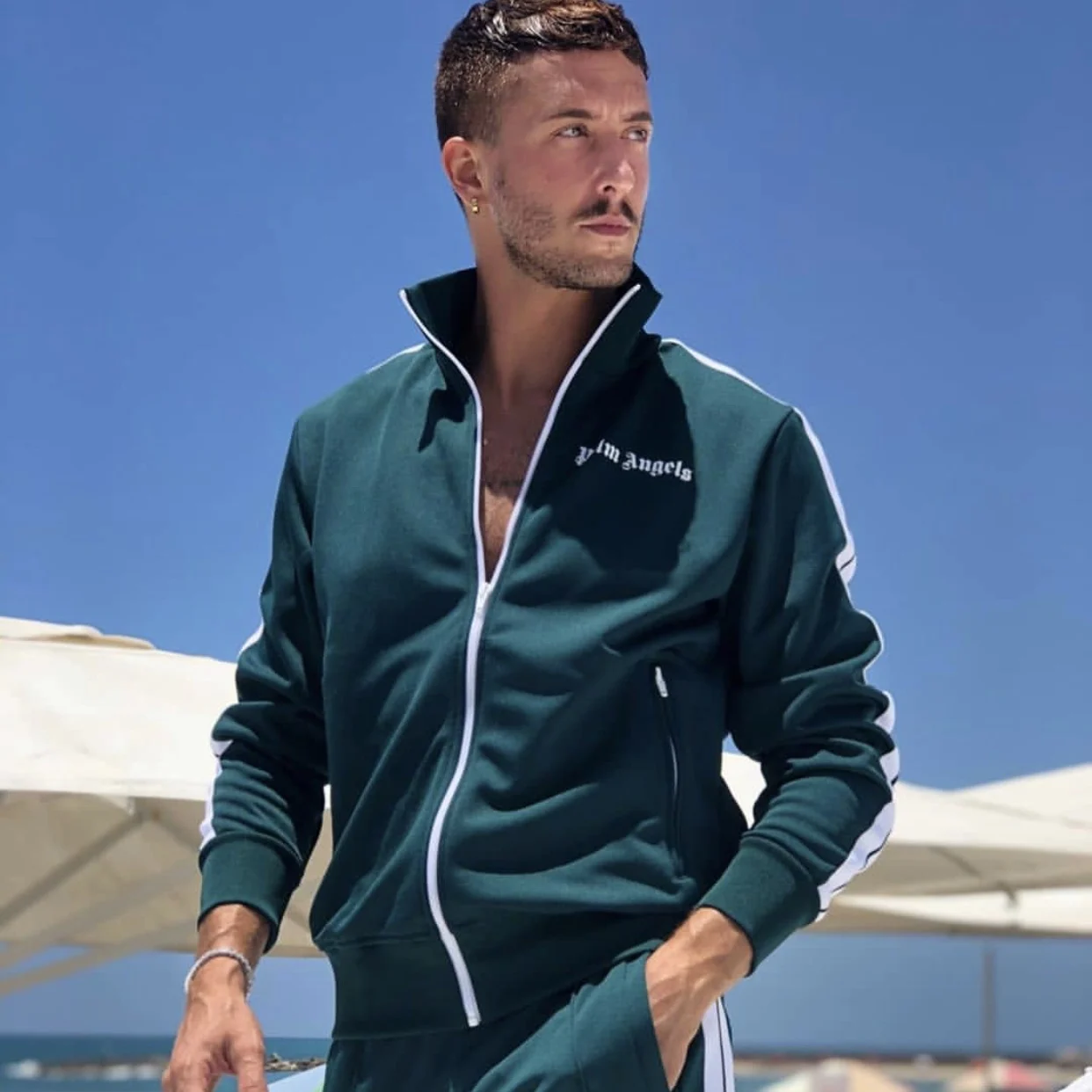 

Angels basic Palm black white striped men's women's sportswear zipper casual suit 456488646