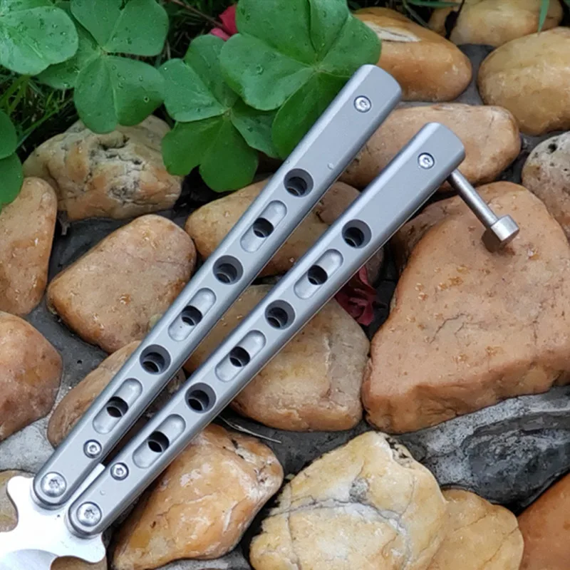 Бабочка нож для тренера BM67 серебро + градиентный фиолетовый T4 titanium ручка D2