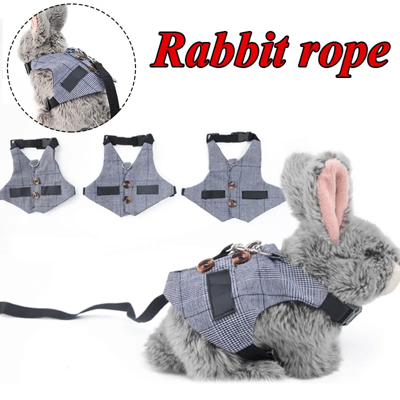 

New Rabbit Suit Harness Adjustable Breathable Chest Strap Small Pet Vest with Pulling Rope Outdoor Harness Leash S/M/L Size