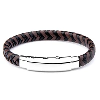 brown genuine leather bracelet stainless steel adjustable charm simple vintage braided high quality accessories for men