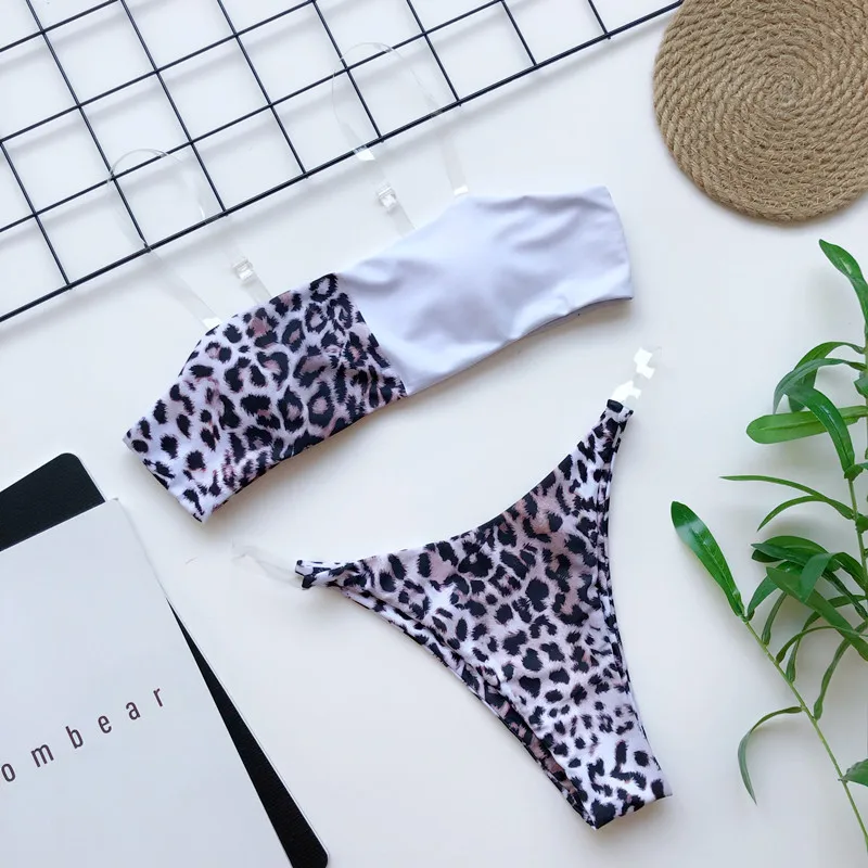 

Leopard Brazilian Sexy Bikinis Set Swimsuit Female Thong Bikini 2020 Push Up Swimwear Women Bandeau Patchwork Bathing Suit