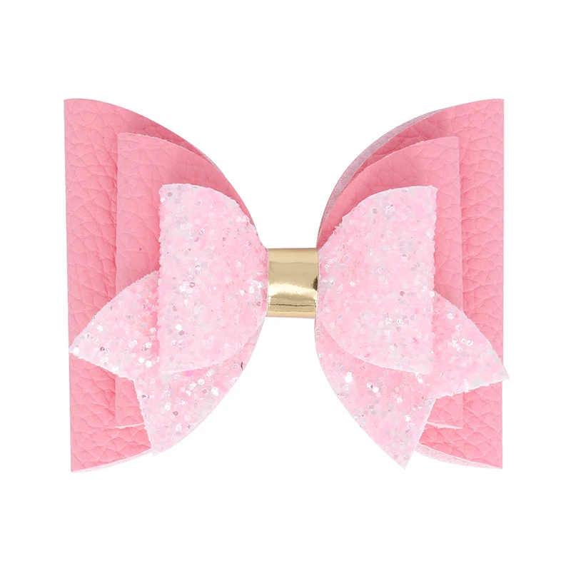 9pcs/set Leather Glitter Kids Hair Bows Clips for Girls Hairpins Barrettes Three Layers Dovetail Bow Headwear Accessories |