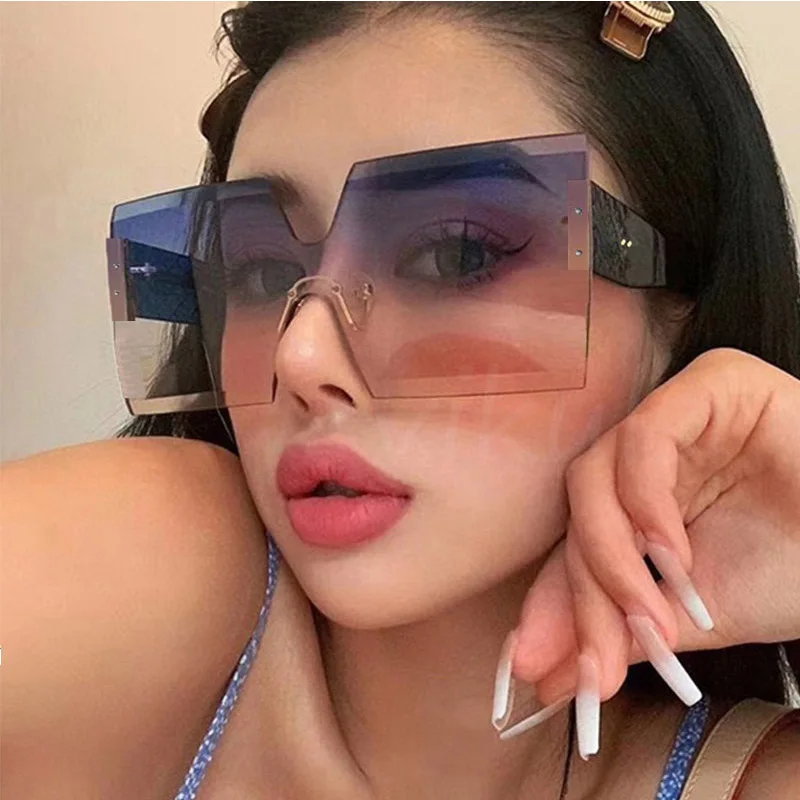 

Crystal Cut Lens Rimless Sunglasses Women Brand Gradient Square Sun Glasses Men Vintage Oversized Shades for Female Oculos UV400