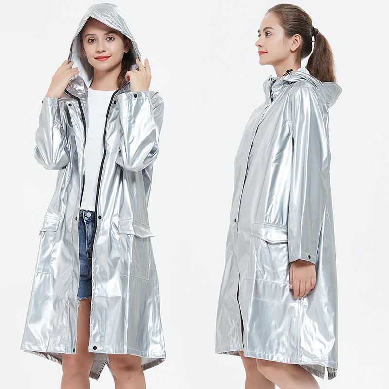 Модный крутой серебристый мягкий кожаный непромокаемый хипстерский длинный