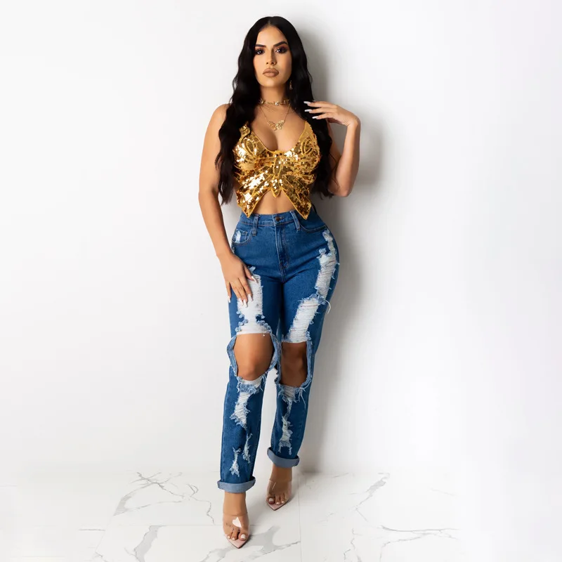 

Sequins Crop Top Women Summer Cross Shoulder Strap Backless Deep V-neck Sexy Tank Top Multicolored Gloss Party Tops 2020