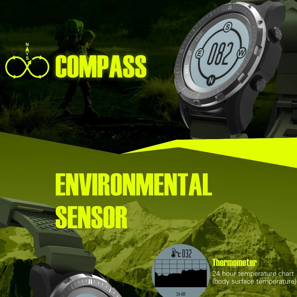 

Outdoor Sports Smart Watch GPS Compass Altitude Pressure Barometer Temperature Testing Waterproof Smartwatch Heart Rate Monitor