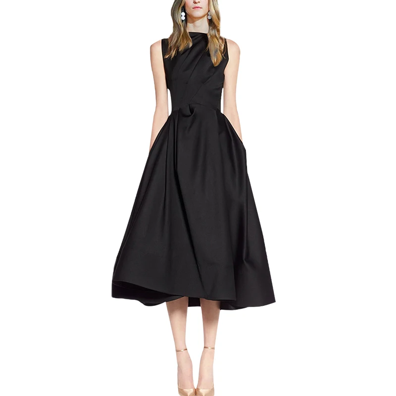 

Fashion Hepburn Style Small Black Dress Temperament Goddess Fan Dress New Summer 2021