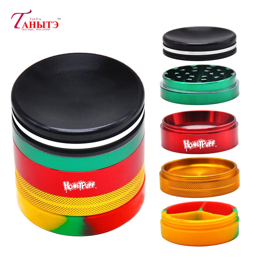 

Stash honeypuff herb weed Grinder Silicone Storage Jar 63MM 5 Layers Metal Rasta Aluminum Tobacco Grinder Herbal Crusher smoking