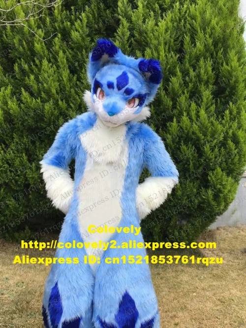Синий длинный меховой костюм хаски собака волк лисы маскота взрослый мультяшный