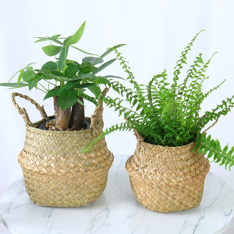 Storage Basket Rattan Straw Wicker Folding Flower Pot Seagrasss Baskets Garden Planter | Дом и сад