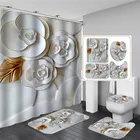 Шторы для душа с белыми цветами и принтом, водонепроницаемые Нескользящие дверные коврики в ванную комнату, комплект из полиэстера с крючками