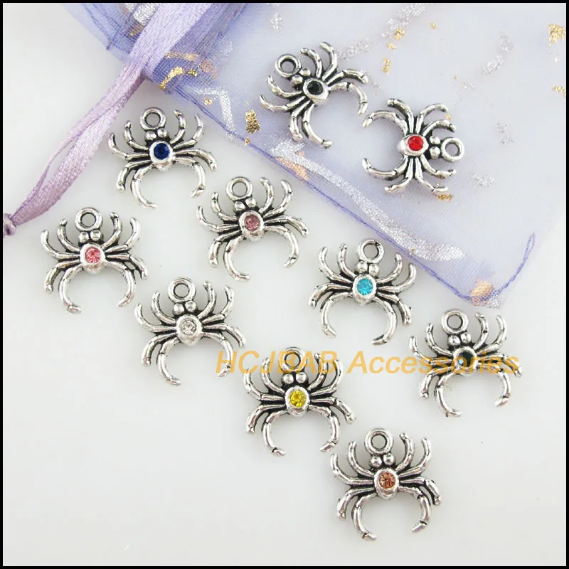 Модные подвески в виде паука 20 шт. тибетские серебряные с искусственными