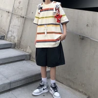 2021 hot sale new mans t shirt plus size loose style casual youth bottoming clothing summer minimalist striped white t shirt