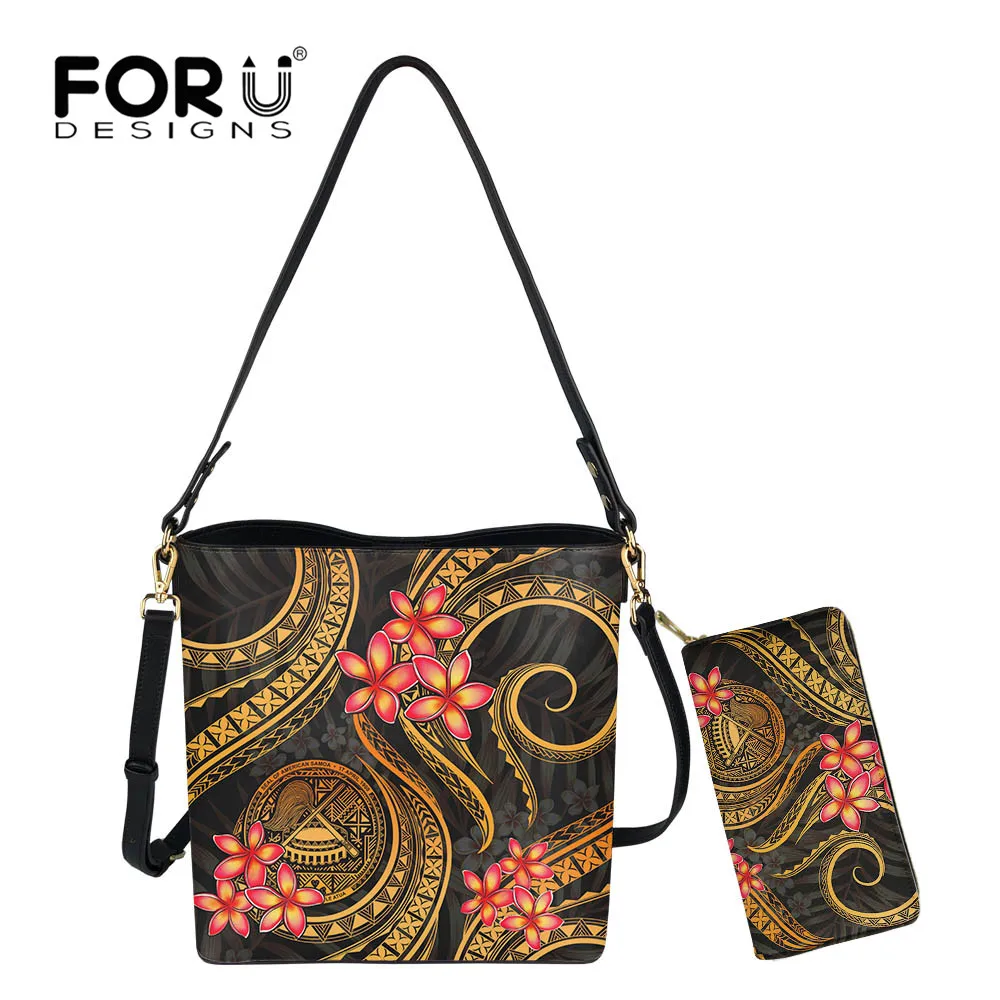 

Polyneisa Plumeria Print Shoulder Bag for Woman Luxury Fashion Messenger Bag High Quality Handbag and Purse 2Pcs Set