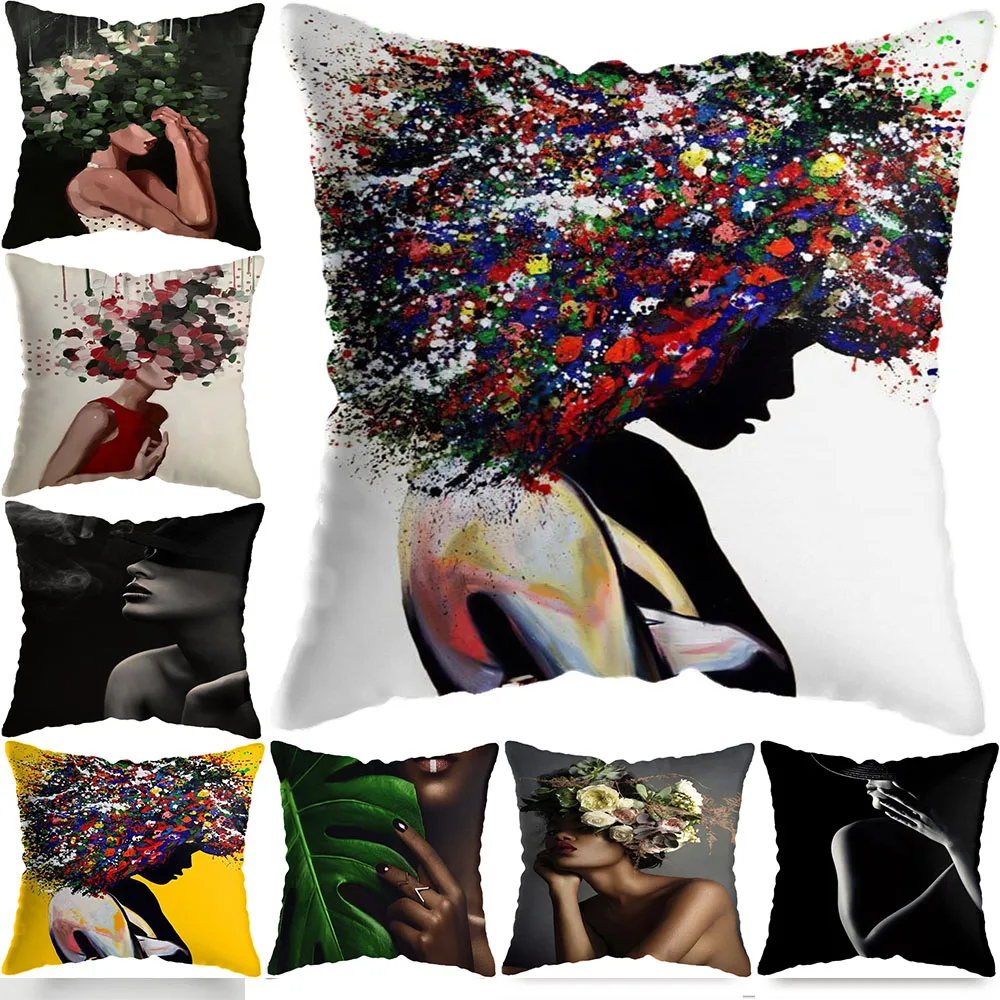 

Pillow Cover Customize Modern Beautiful Girl Pillowcase Modern Home Decorative Pillow Case 45X45cm
