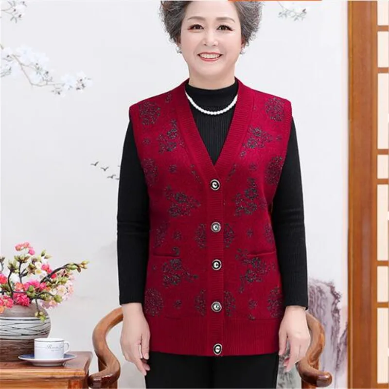 Новинка жилет для пожилых людей среднего возраста свитер женщин кардиган весны и