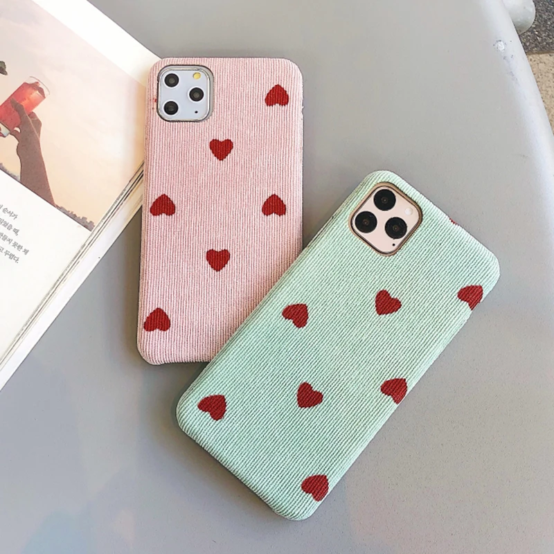LOVECOM милый чехол для телефона с сердцем для iPhone 11 Pro Max XR XS Max 6 6S 7 8 Plus X полуобернутый сплошной цвет мягкая ткань задняя крышка