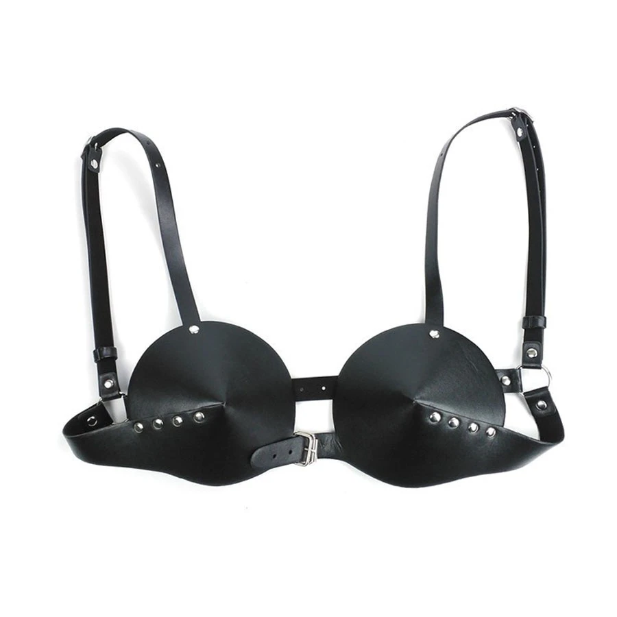 black bra Готический панк женщина-кошка костюм Грудь Жгут белье Сексуальная кожа Женские пули чашки бюстгальтер Топ белье боди - Цвет: black bra