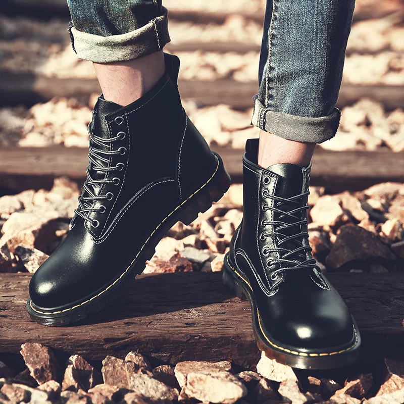Ботинки мужские высокие винтажные мотоциклетные ботинки стиль милитари