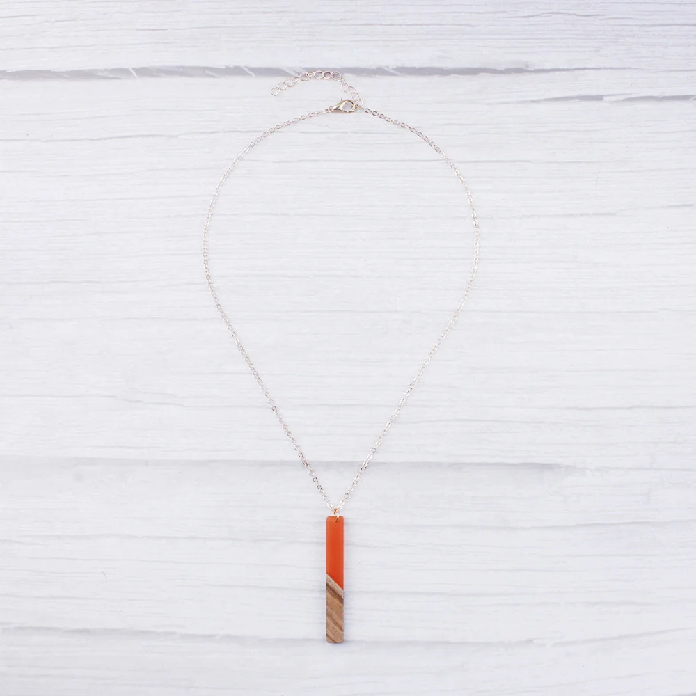 

Minimalism Resin Wood Bar Pendant Necklace for Women