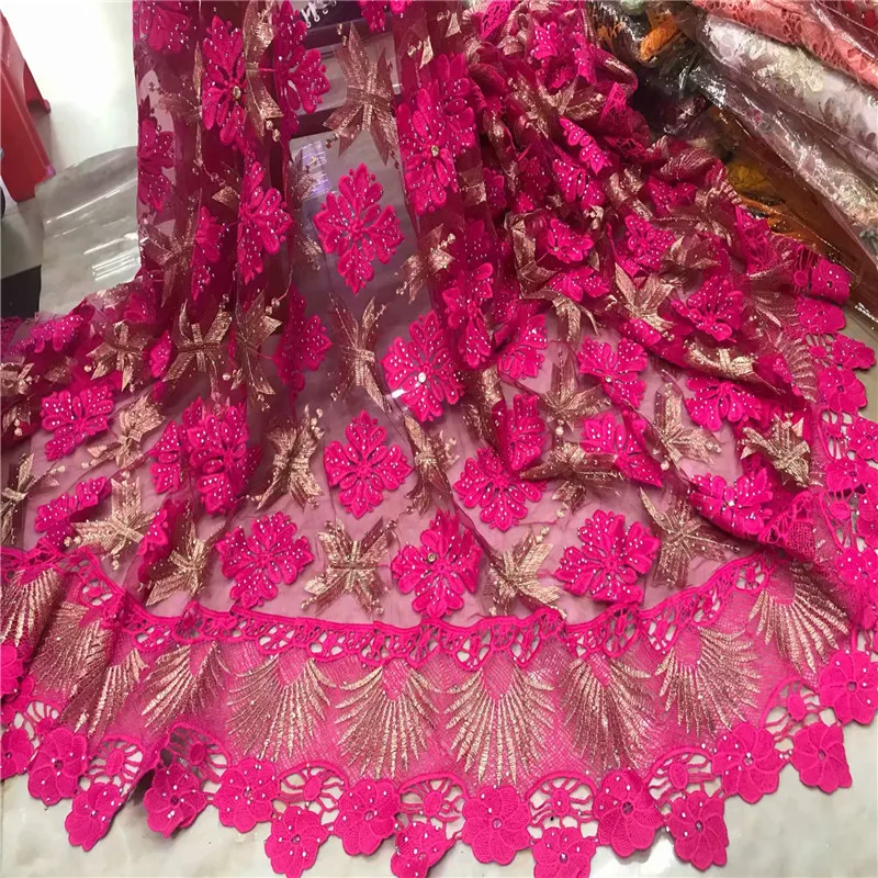 

2019 New Designs African Lace Fabric with stone African Lace Embroidery Guipure Lace Trim High Quality for Nigerian 2L13-94