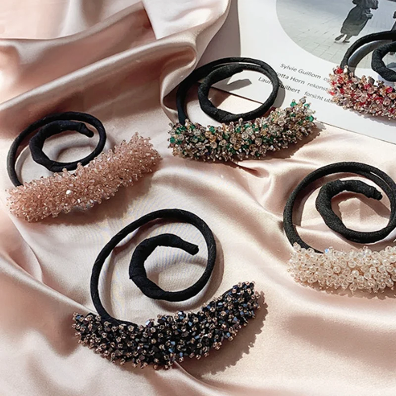 

Lady Pearl Crystal Hair Pin Foldable Hair Rope Wedding Banquet Party Hair Accessories Fixed Hair Women Jewelry Hair Pin
