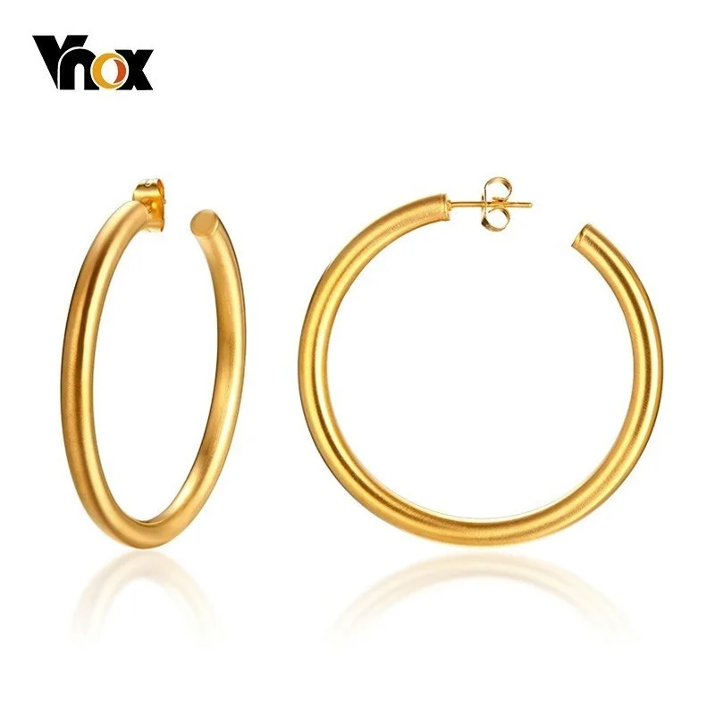 

Vnox Gold Tone Stainless Steel Hoop Earrings for Women Street Wear Earings Matte Surface Trendy Brincos