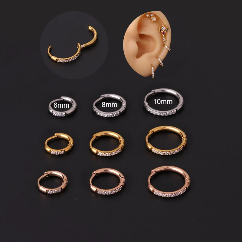 

1Piece Piercing Zircon Earrings for Women 2021 Fashion Jewelry Stainless Steel Gild 6/8/10mm Cute Round Ring Earring Ear Cuffs