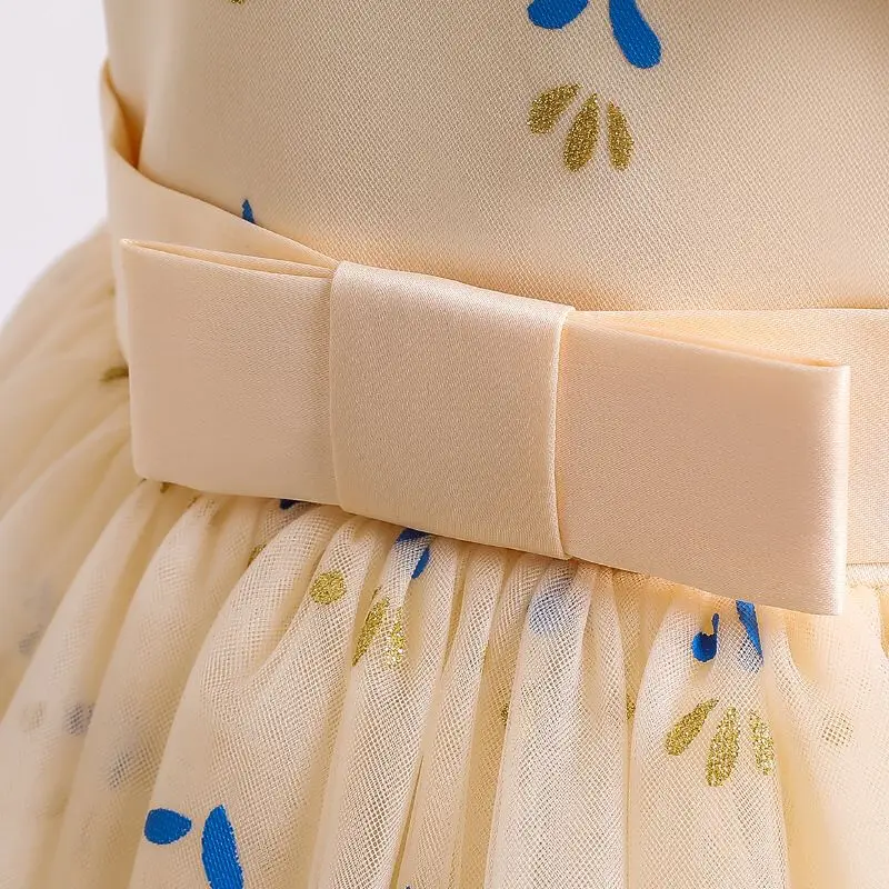 

Flower Girls Dresses Illusion Short Bow Sequined Lace Off The Shoulder Tulle O-Neck Knee-Length Kids Party Princess Gown F301