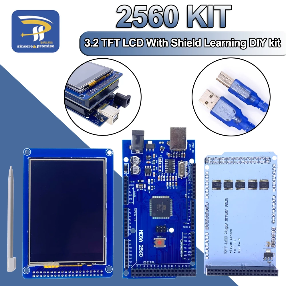 Модуль Сенсорного цветного экрана TFT LCD 3,2 дюйма + плата адаптера экрана 3,2 дюйма + Mega2560 Mega 2560 R3 CH340 с USB для комплекта Arduino