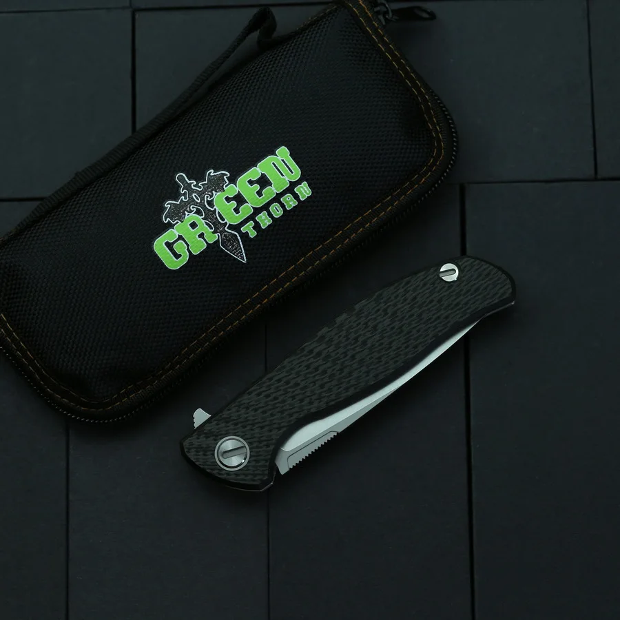 Складной нож Green Thorn Hati 95 С флиппером лезвие D2 титановое CF 3d-ручка уличный