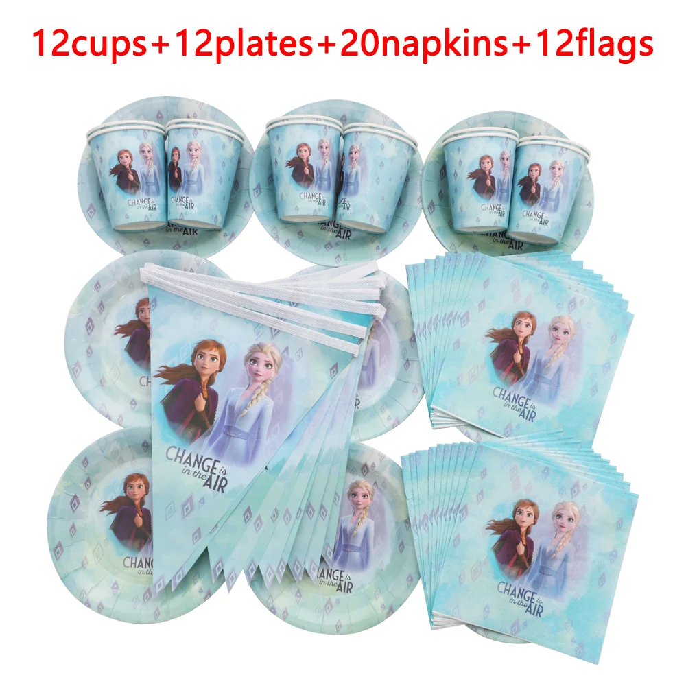 

Disney Frozen Anna Elsa Princess Decorations Kids Disposable Tableware Cup Plate 56/36Pcs Birthday Party Supplies High Quality